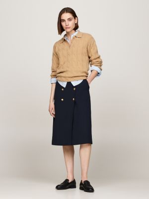 blue embossed button twill midi skirt for women tommy hilfiger