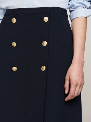 blue embossed button twill midi skirt for women tommy hilfiger