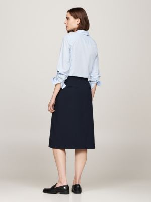 blue embossed button twill midi skirt for women tommy hilfiger