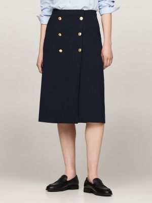 Embossed Button Twill Midi Skirt Blue Tommy Hilfiger