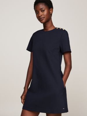 blauw mini-shiftjurk met knopen op de schouder voor dames - tommy hilfiger