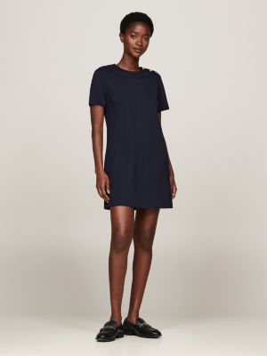 blue mini-shiftjurk met knopen op de schouder voor dames - tommy hilfiger