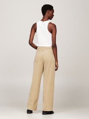 pantalón de pana amplio con pernera recta beige de mujeres tommy hilfiger