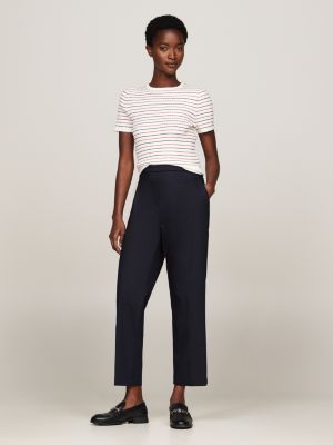 blue slim straight leg ankle trousers for women tommy hilfiger