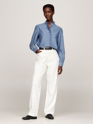 blue ruffle relaxed chambray shirt for women tommy hilfiger