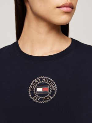 camiseta de corte slim con sello azul de mujeres tommy hilfiger