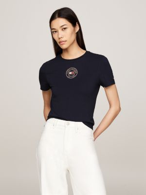 blue stamp logo slim t-shirt for women tommy hilfiger