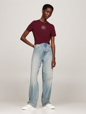 purple stamp logo slim t-shirt for women tommy hilfiger