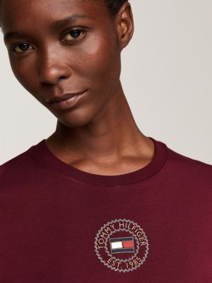 violett slim fit t-shirt mit stempel-logo für damen - tommy hilfiger