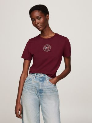 violett slim fit t-shirt mit stempel-logo für damen - tommy hilfiger