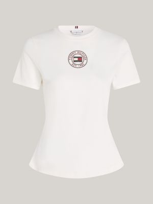 white stamp logo slim t-shirt for women tommy hilfiger