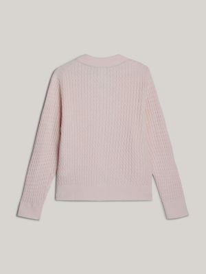 pink adaptive cable knit crew neck cardigan for women tommy hilfiger