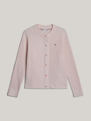 pink adaptive cable knit crew neck cardigan for women tommy hilfiger