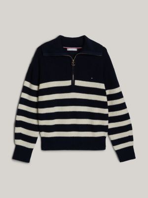 pull adaptive zippé en maille tricotée bleu pour femmes tommy hilfiger