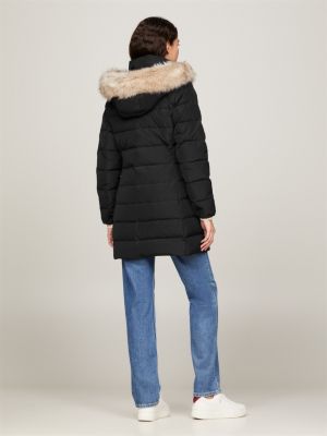 Tommy jeans technical quilted parka faux fur hot sale trim hood in black