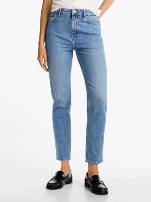 jeans cropped slim fit a vita alta blu da donne tommy hilfiger