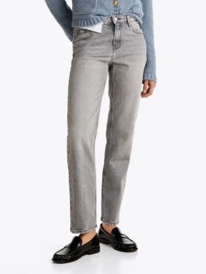 grau regular straight leg jeans mit mittelhohem bund für damen - tommy hilfiger