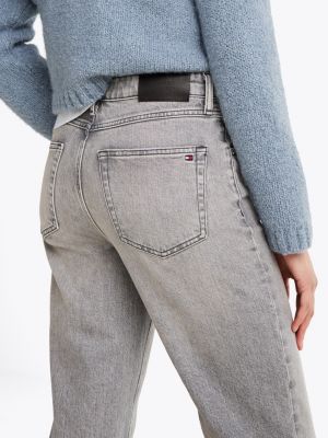 grau regular straight leg jeans mit mittelhohem bund für damen - tommy hilfiger