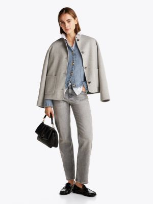 vaqueros de corte regular, pernera recta y talle medio grey de mujeres tommy hilfiger