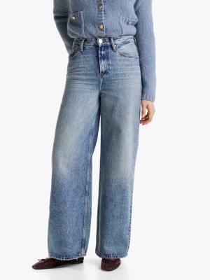 blue high rise wide leg jeans for women tommy hilfiger