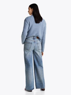 blue high rise wide leg jeans for women tommy hilfiger