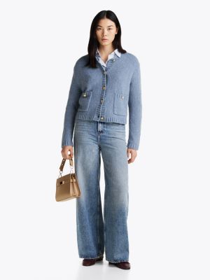 blue high rise jeans met wijde broekspijpen voor dames - tommy hilfiger