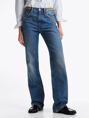 blau relaxed bootcut jeans mit hohem bund für damen - tommy hilfiger