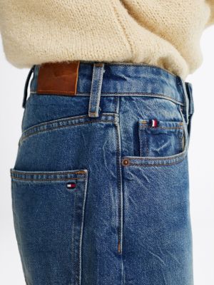 jean droit ample taille mi-haute bleu pour femmes tommy hilfiger