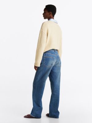 jean droit ample taille mi-haute bleu pour femmes tommy hilfiger