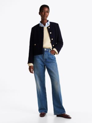 blue medium rise jeans met wijde rechte broekspijpen voor dames - tommy hilfiger