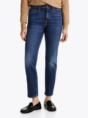 blue faded high rise slim ankle jeans for women tommy hilfiger