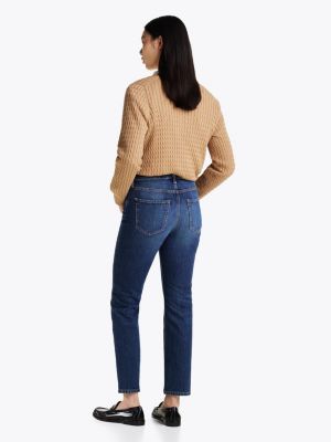 blue faded high rise slim ankle jeans for women tommy hilfiger