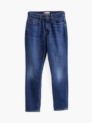 blau knöchellange slim jeans mit hohem bund und fade-effekt für damen - tommy hilfiger