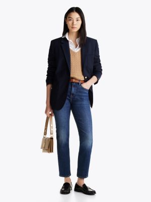 blue faded high rise slim ankle jeans for women tommy hilfiger