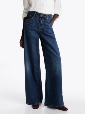 blauw faded high rise jeans met wijde fit voor dames - tommy hilfiger