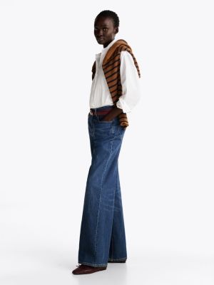 blue faded high rise wide leg jeans for women tommy hilfiger