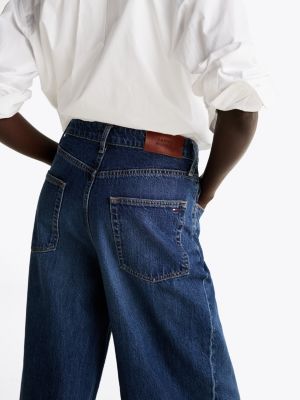 blue faded high rise wide leg jeans for women tommy hilfiger