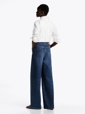 blue faded high rise wide leg jeans for women tommy hilfiger