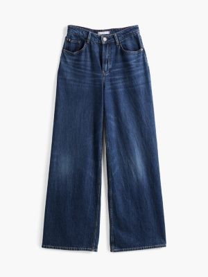 blue faded high rise wide leg jeans for women tommy hilfiger