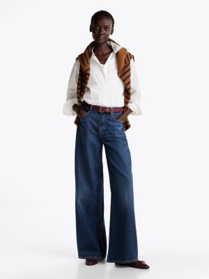 blue faded high rise jeans met wijde fit voor dames - tommy hilfiger