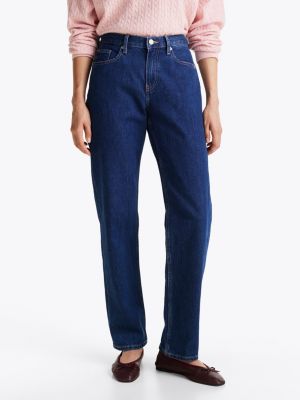 blau straight leg jeans mit mittelhohem bund für damen - tommy hilfiger