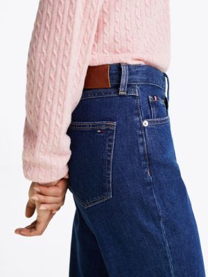 blau straight leg jeans mit mittelhohem bund für damen - tommy hilfiger