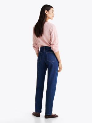 blau straight leg jeans mit mittelhohem bund für damen - tommy hilfiger