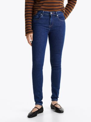 blau como skinny jeans mit mittelhohem bund für damen - tommy hilfiger