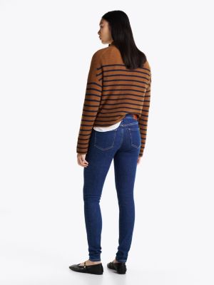 blau como skinny jeans mit mittelhohem bund für damen - tommy hilfiger