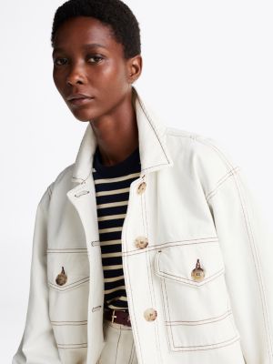 white oversized denim utility jacket for women tommy hilfiger