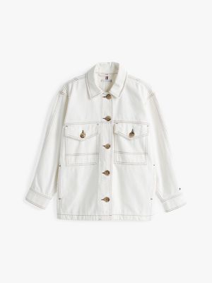 white oversized denim utility jacket for women tommy hilfiger