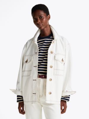 white oversized fit jeansjacke im utility-stil für damen - tommy hilfiger