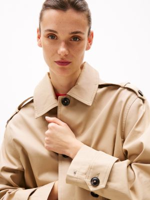 beige hooded cuff strap parka for women tommy hilfiger