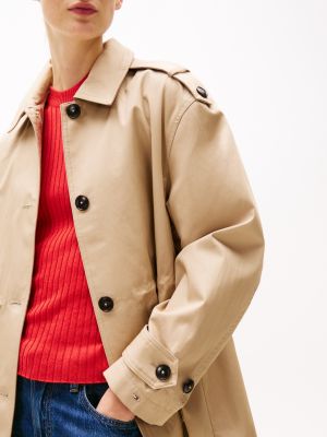 beige hooded cuff strap parka for women tommy hilfiger